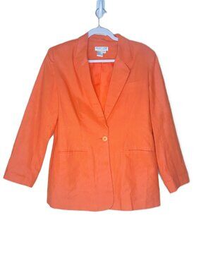 Linen Blend Blazer Orange Vintage Newport News Bright Pop of Color Tailored